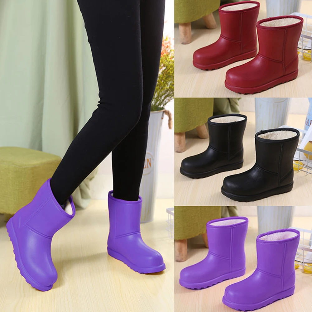 Women Waterproof Garden Shoes Plush Lining Lightweight Rain Boots Comfortable Non-slip Short Boots for Outdoor Sports