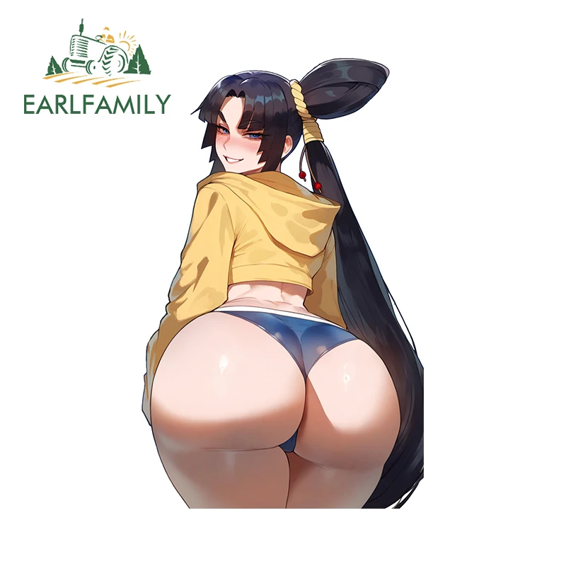 EARLFAMILY 13cm x 8.2cm Sexy Ass Waifu Car Stickers Booty NSFW Long Hair Hentai Girl Decals Scratch Proof Senpai Auto Decor