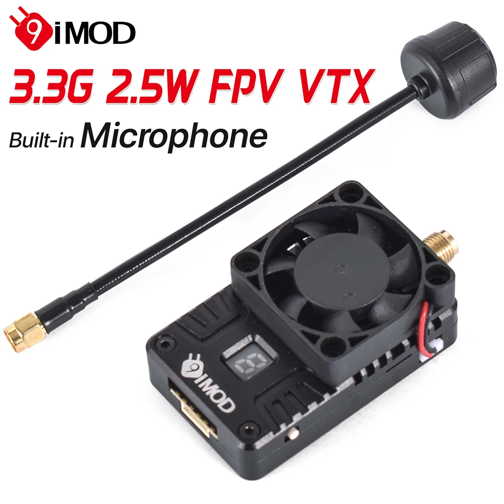 9IMOD 3.3G 2.5W FPV VTX Video Transmitter 7-36V CNC Shell Built-in Microphones for RC FPV Long Range Racing Drones DIY Parts
