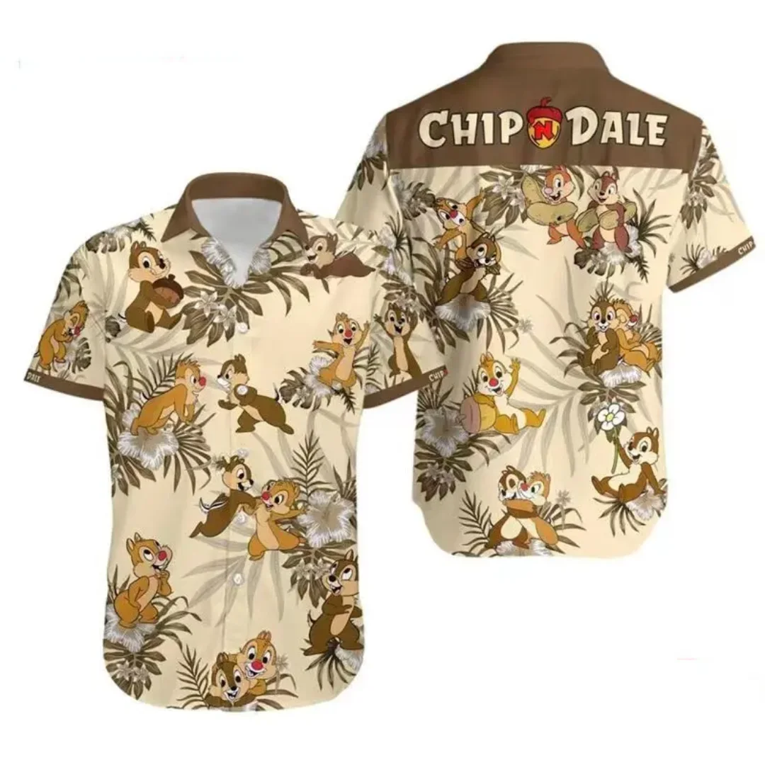 Disney Chipmunks Chip Dale Brown Stripes Hawaiian Shirt Disney Hawaiian Shirt Men's and Women's Short Sleeve Shirts Beach Shirts