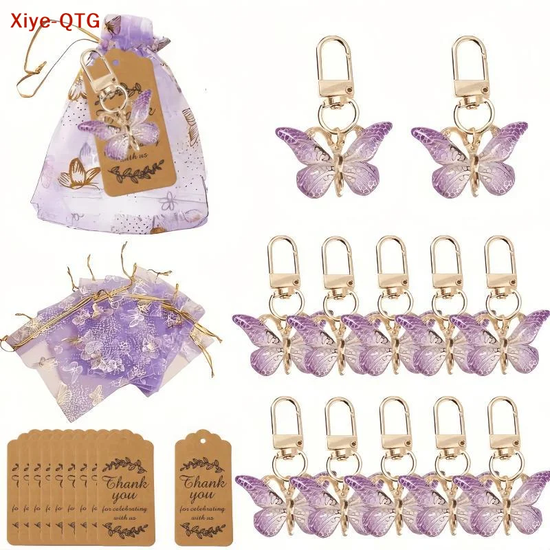 NEW 36Pcs/Set Butterfly Keychain Party Favors Set With Organza Gift Bags And Thank You Tags For Wedding Birthday Guest Gifts