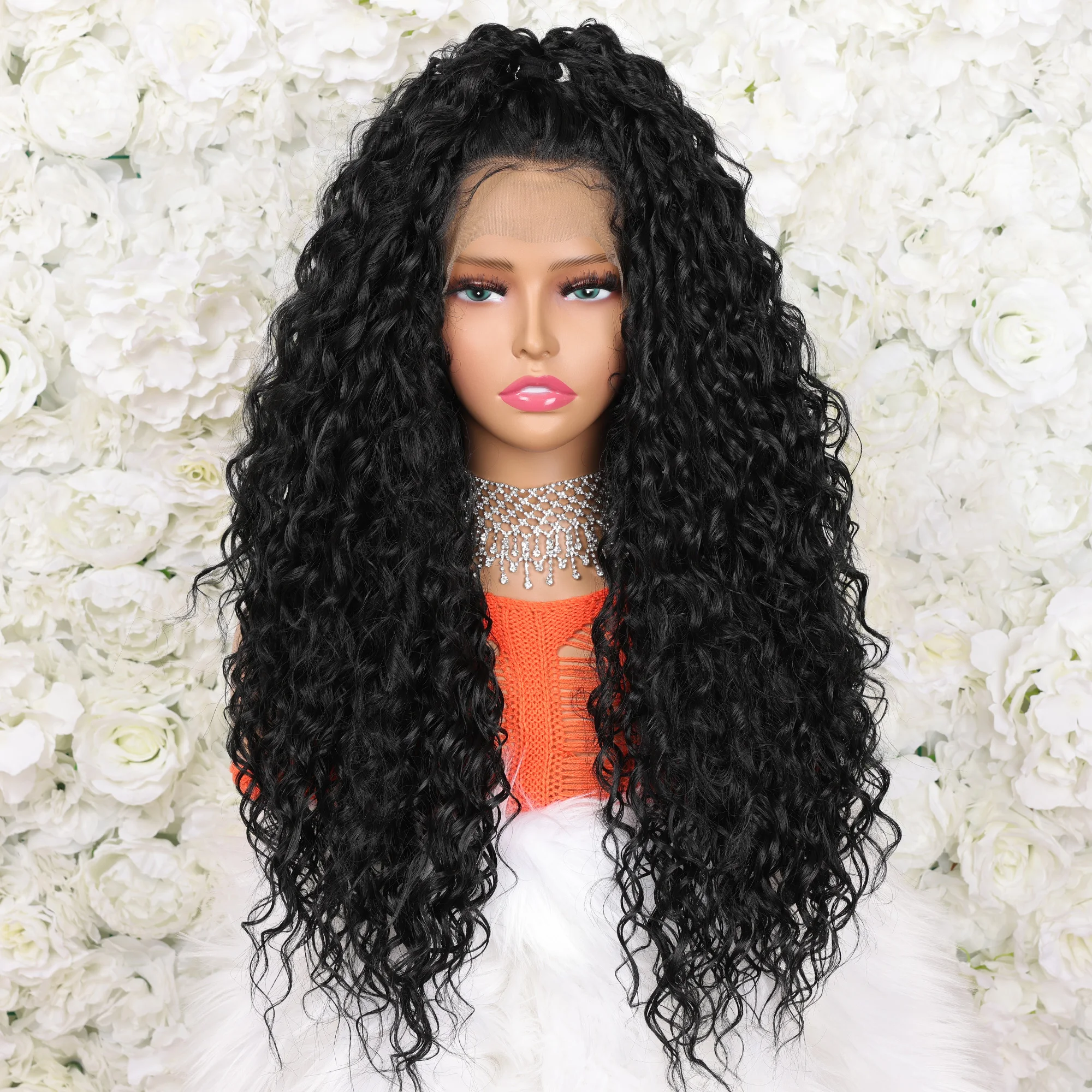 200% Density 13*4 Lace Front Synthetic Wig, Long Afro Curly