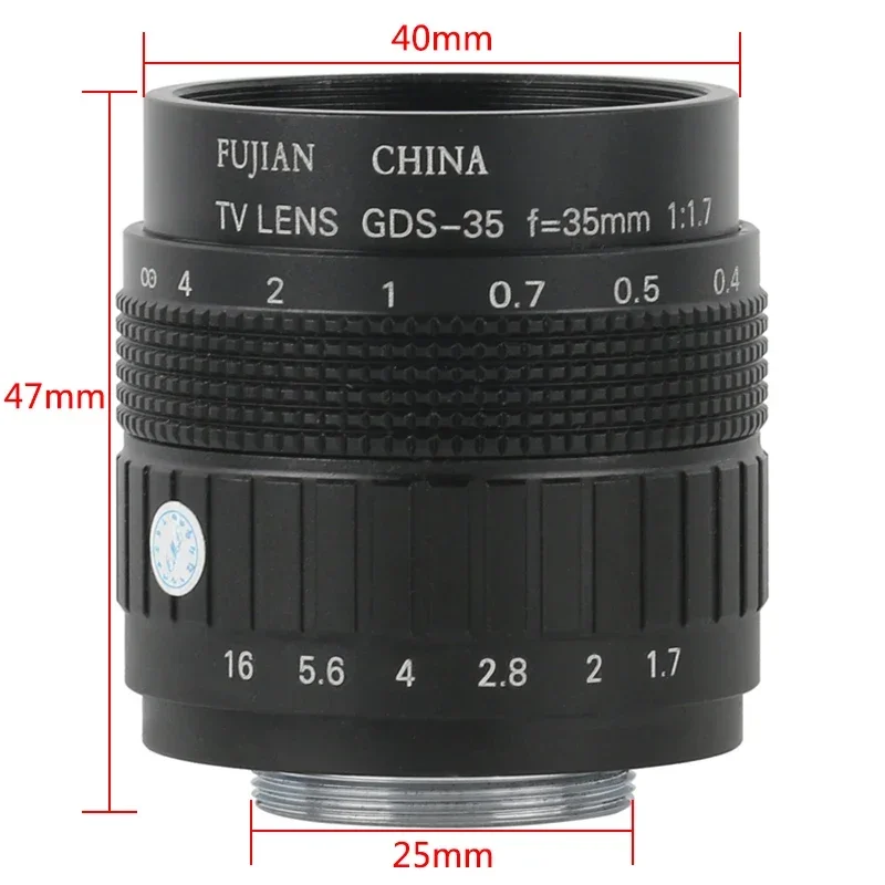 Wide Field High Working Distance 35mm Fixed Focus CCTV CS C Mount Lens Manual Zoom Industria Lens For Digtal Microscope Camera