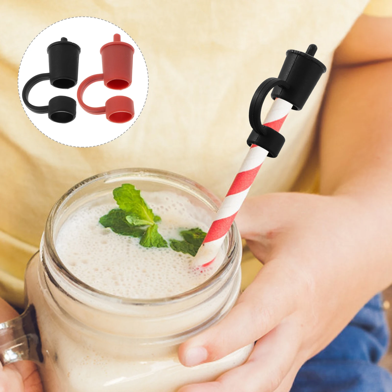 

2pcs Silicone Straw Toppers Drinking Straws Cover Caps Reusable Tips Protectors Airtight Leakproof For Outdoor Party Picnic