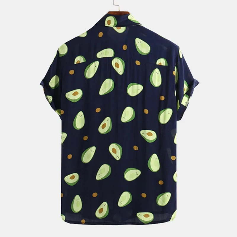 Summer Beach Shirt New Fashion Avocado Print Short Sleeves