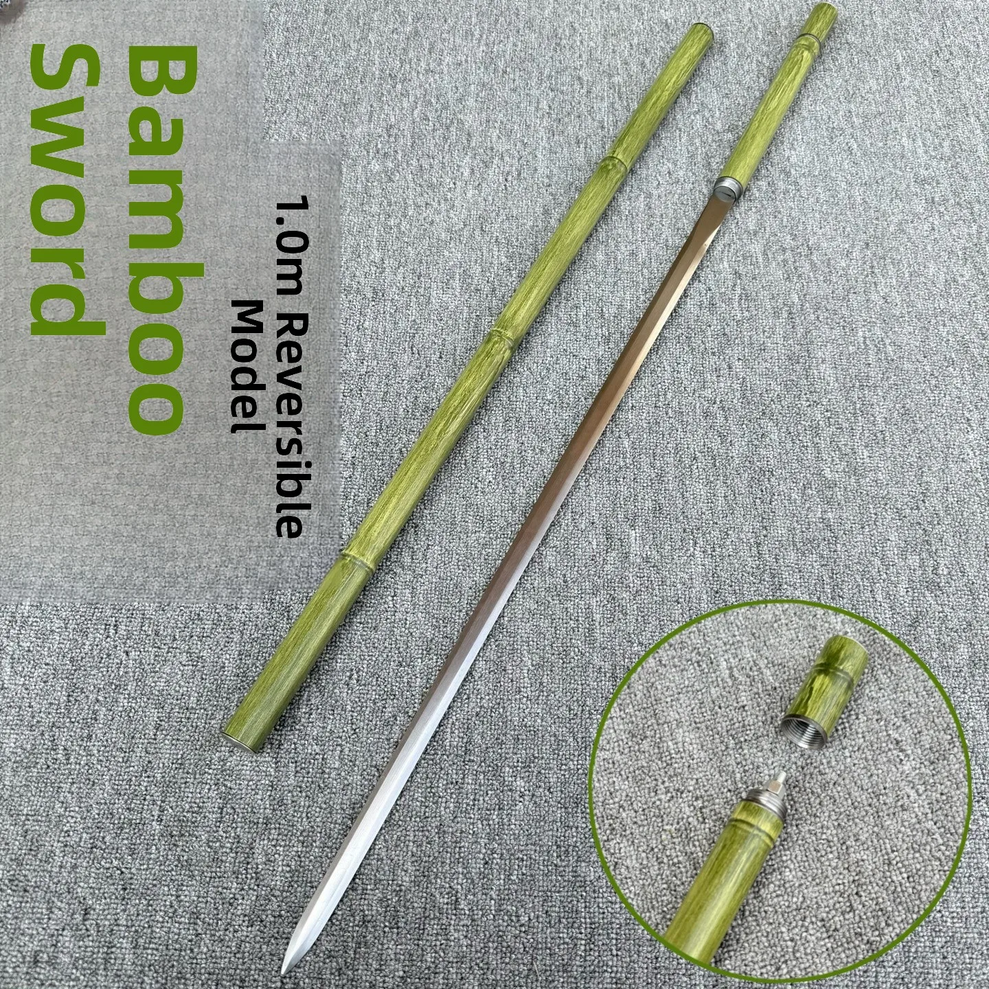 High Manganese Steel Bamboo Sword Ancient Style Props Reversible Mountain Climbing Stick Unsharpened Double-Edged Blade