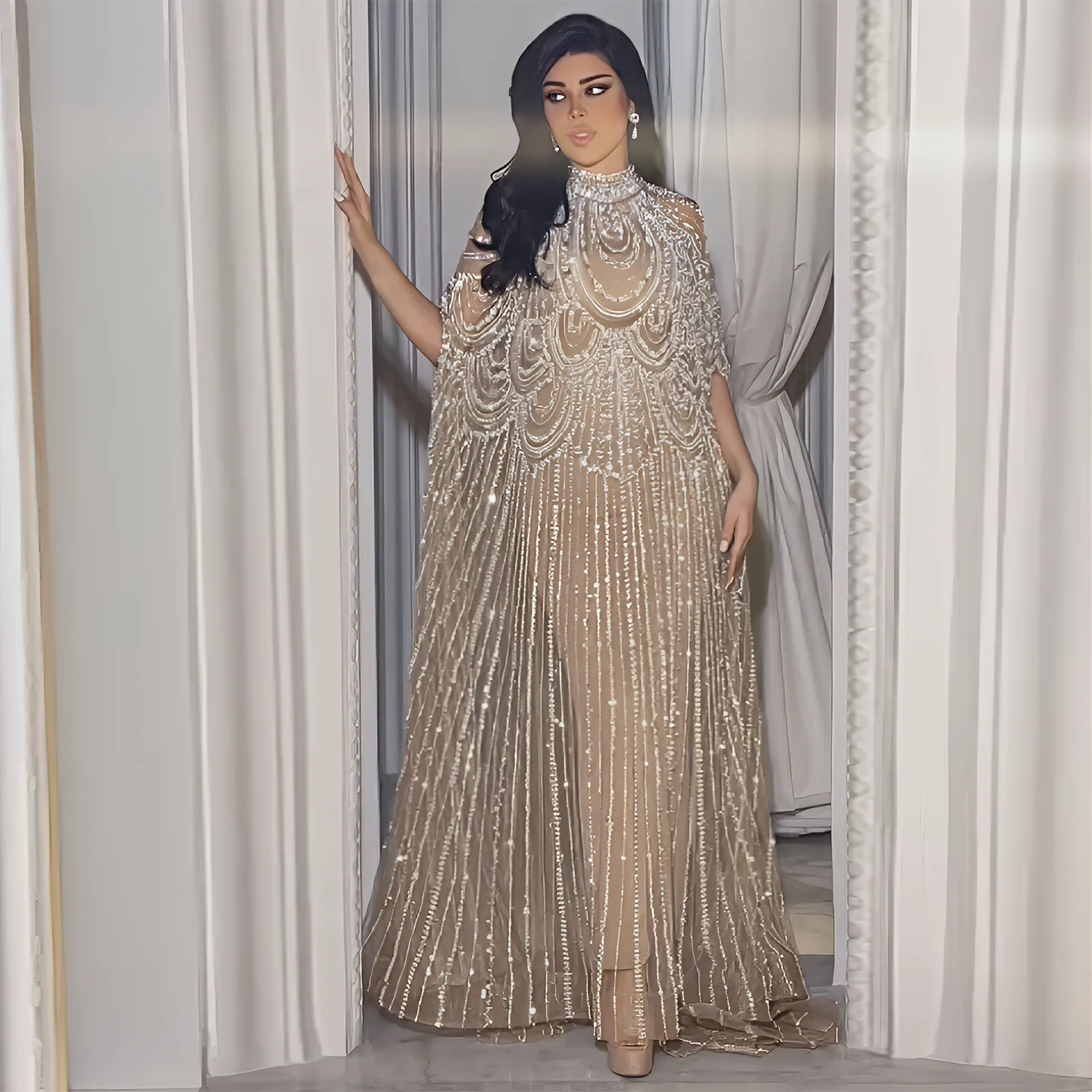 Sharon Said Kaftan Nude Arabisch Luxus Dubai Abendkleid für Frauen Hochzeit Eleganter Kaftan Formelle Partykleider SS780 Maßgeschneidert