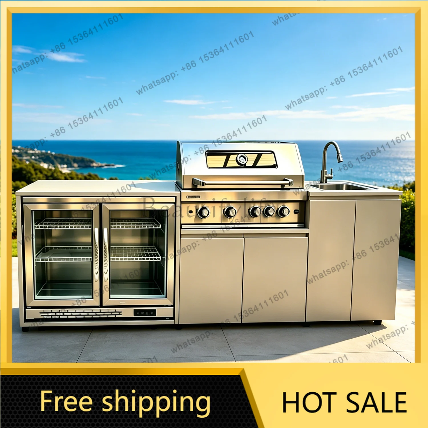 Full Outdoor Kitchen With Grill, Sink & Accessories, Modern Outdoor Kitchens, Durable All-weather Set For Patio And Garden