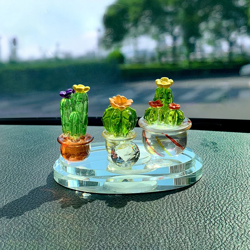 Cute Mini Glass Cactus Figurine Ornament Miniature Bonsai Desktop Craft Decor