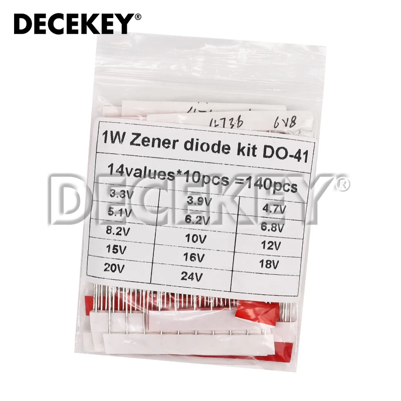 140pcs 1W Zener Diode Kit DO-41 3.3V-24V 14Values Each 10pcs DIY Sample Set New