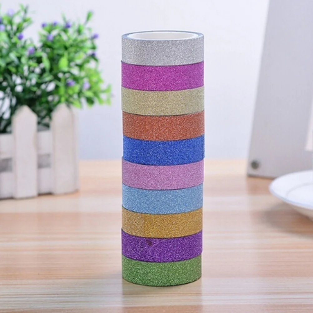 

10Pcs Creative Stickers Glitter Washi Tape Set Solid Color Decorative DIY Arts Crafts Kit for Journals Planners Scrapbooking