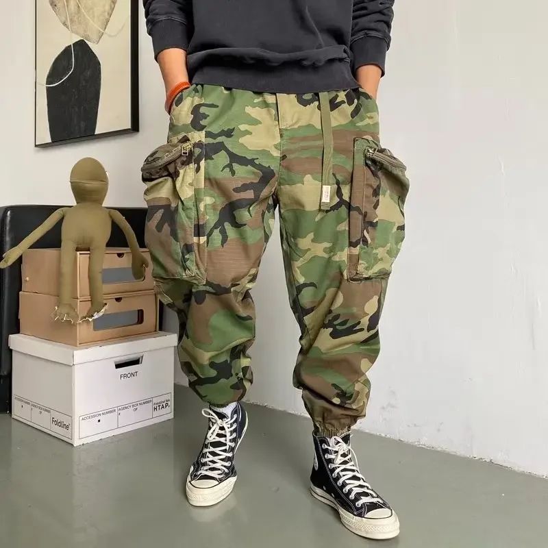 Men Harem Pants Fashion Tactical Camouflage Large Pocket Multifunctional Loose Outdoor Casual Sports Jogging Training Wear