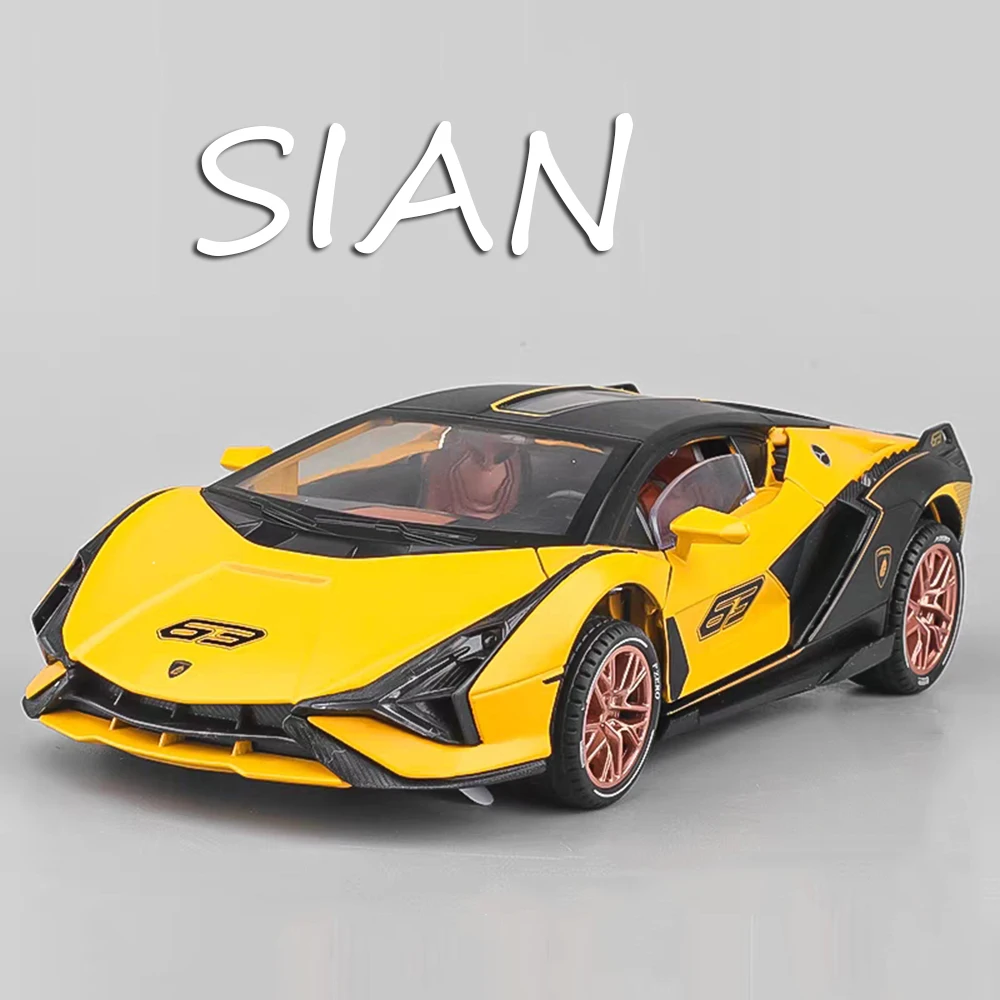 1:24 Lambor Sian SCV12 Modelli Auto Giocattoli in miniatura Lega di gomma Pneumatici Auto sportiva Ruota Tirare indietro Veicoli Bambini Regali perfetti
