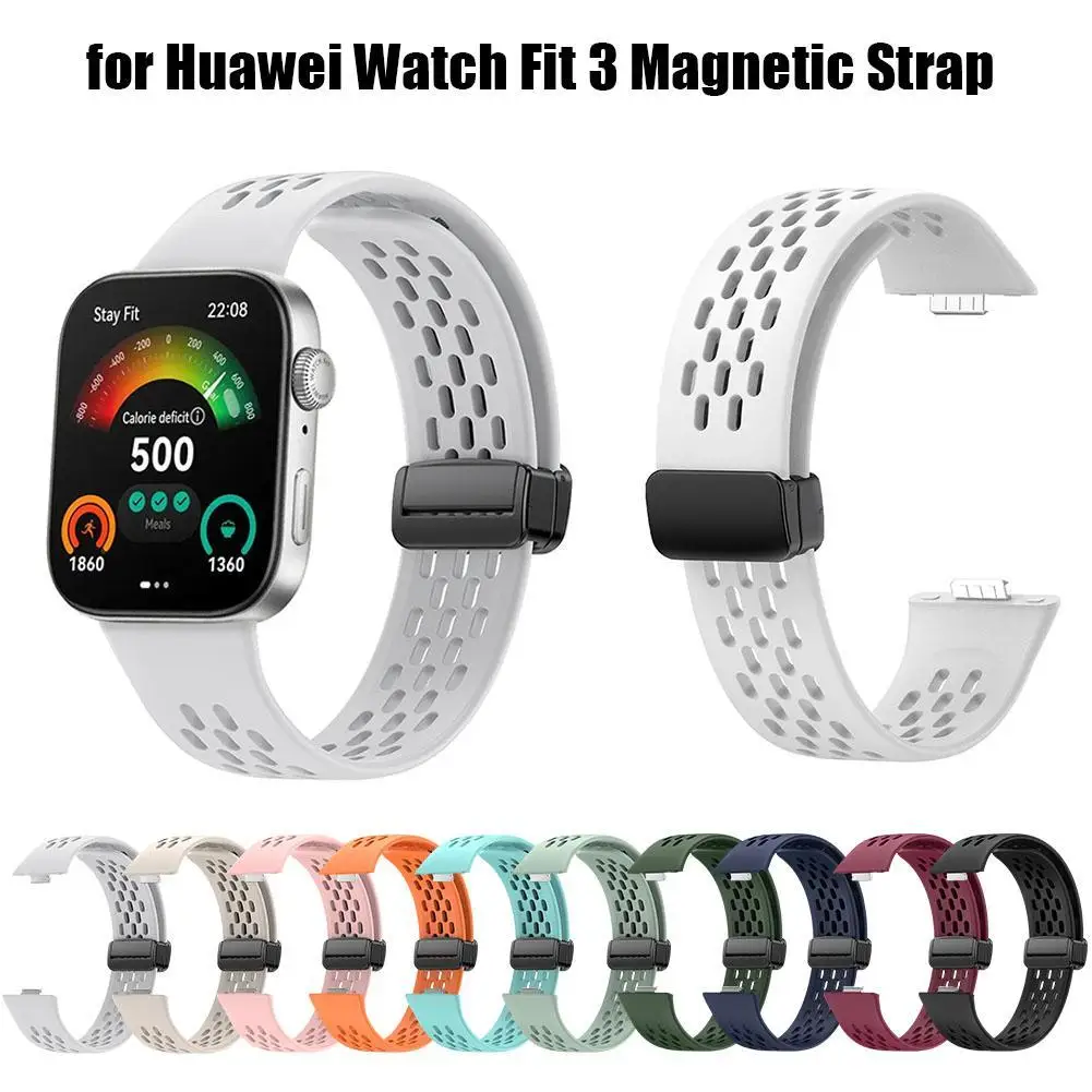 For Huawei Watch Fit 3 Magnetic Folding Buckle Silicone Band Strap With Hole Adjustable Wristband For Huawei Fit 3