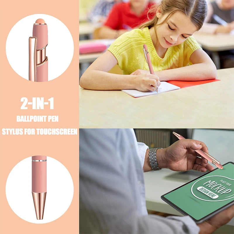 أقلام حبر جاف معدنية متعددة الوظائف ، قلم شاشة لمس ناعمة ، 2 في 1 ، ذهب وردي ، 10-من من من من من من من من من من الخارج