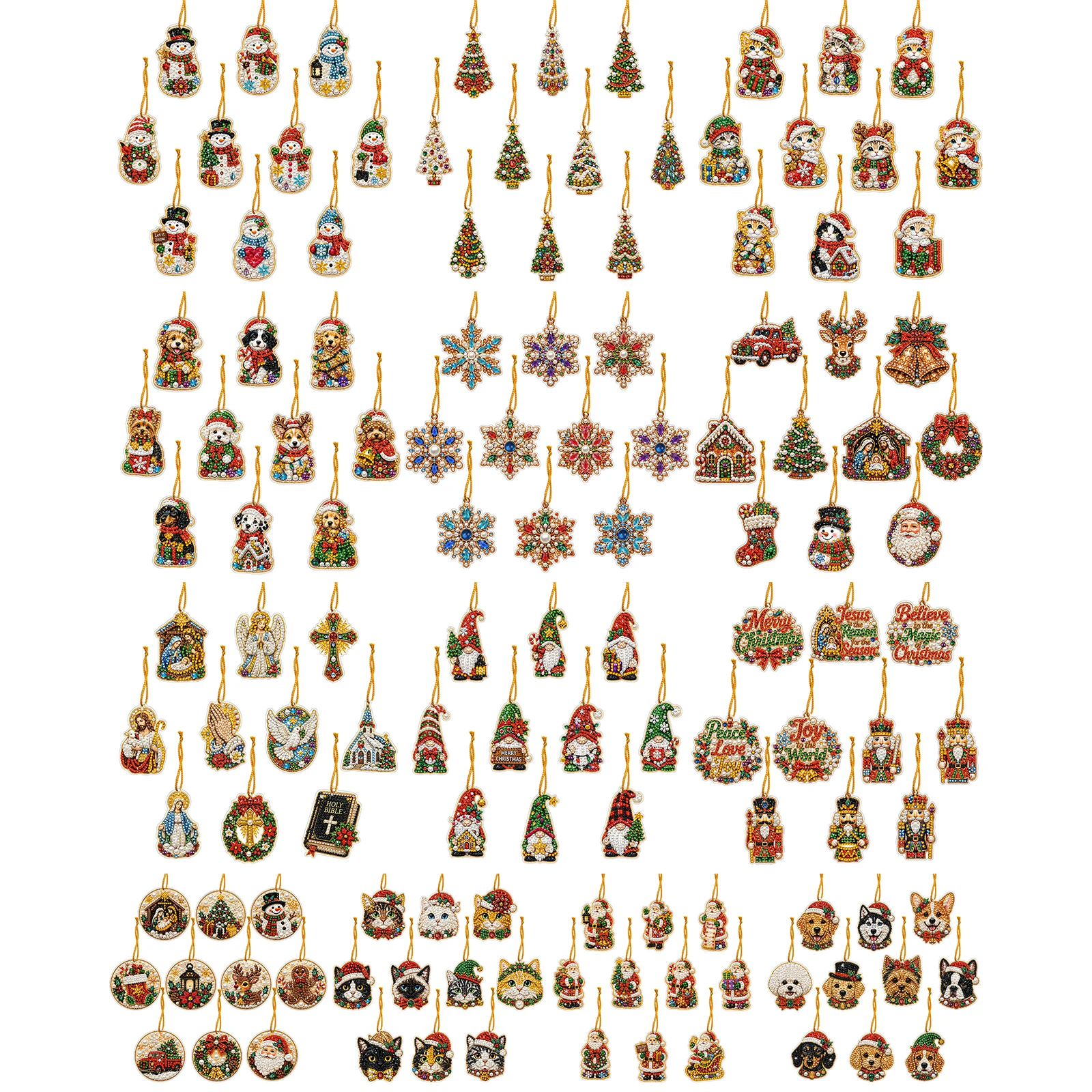 Christmas Ornament Craft Set DIY Diamond Painting Acrylic Rhinestone Xmas Tree Hanging Pendants Decor 10pcs
