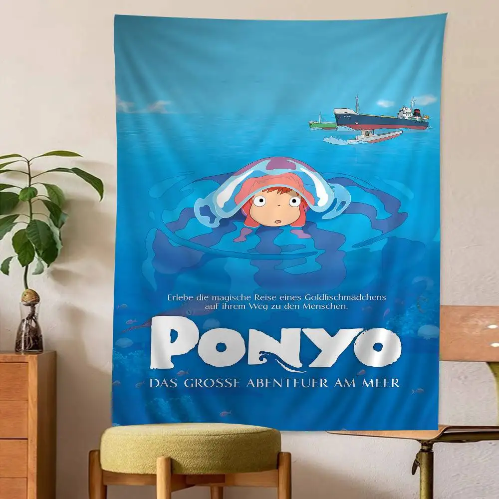 Estudio Ghibli Anime P-Ponyo tapiz de Anime Buda indio decoración de pared brujería Bohemia Hippie hojas para colgar en la pared