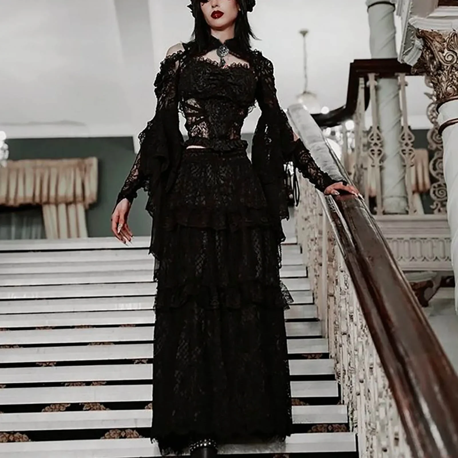 Punk Bolero Shrug Top Trad Goth Black Shawls Flared Sleeve Cover Wraps for  Evening Dresses Short Cardigan See-Through Lace - AliExpress 200000345
