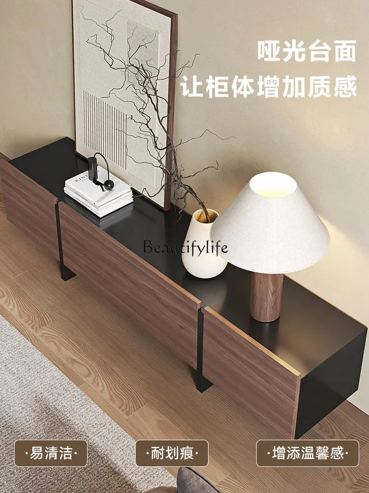

01 yj19 Vintage Style Floor-standing TV Cabinet Black Walnut Solid Wood Retro TV Wall-mounted Low Cabinet