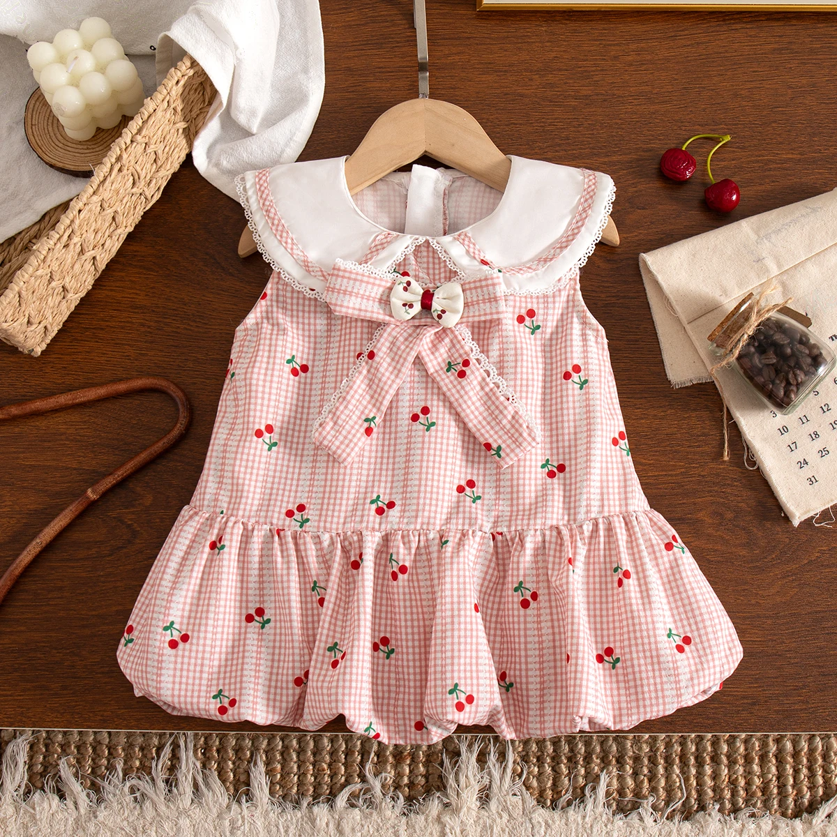 Summer Baby Girl Dress Sweet Bow Korean Style Baby Collar Sleeveless Dress For Daily Outings Children Aged 6 Months - 3 Years