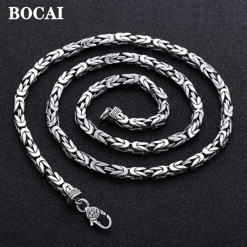 

BOCAI New Real S925 Pure Silver Jewelry Vintage Fashion Key Pattern Man Necklace Personality Drop the Magic Pestle Buckle