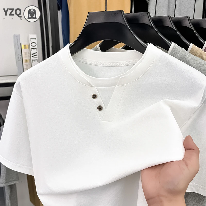 Mens Short Sleeve T Shirt Henley Neck Fake Two Piece Casual Tops Breathable Slim Fit Tees For Men Daily Outfits view 4