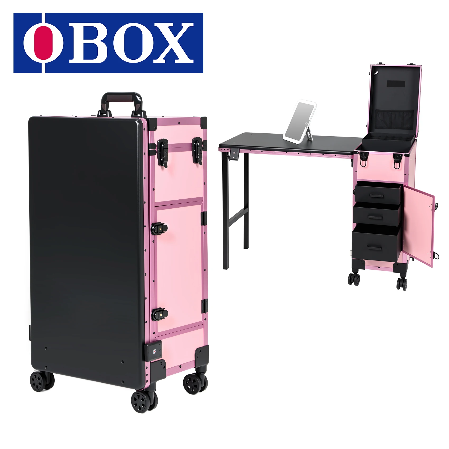 Customizable OEM Obox Nail Station With Multi-Color LED Mirror And Storage Drawers Movable Foldable