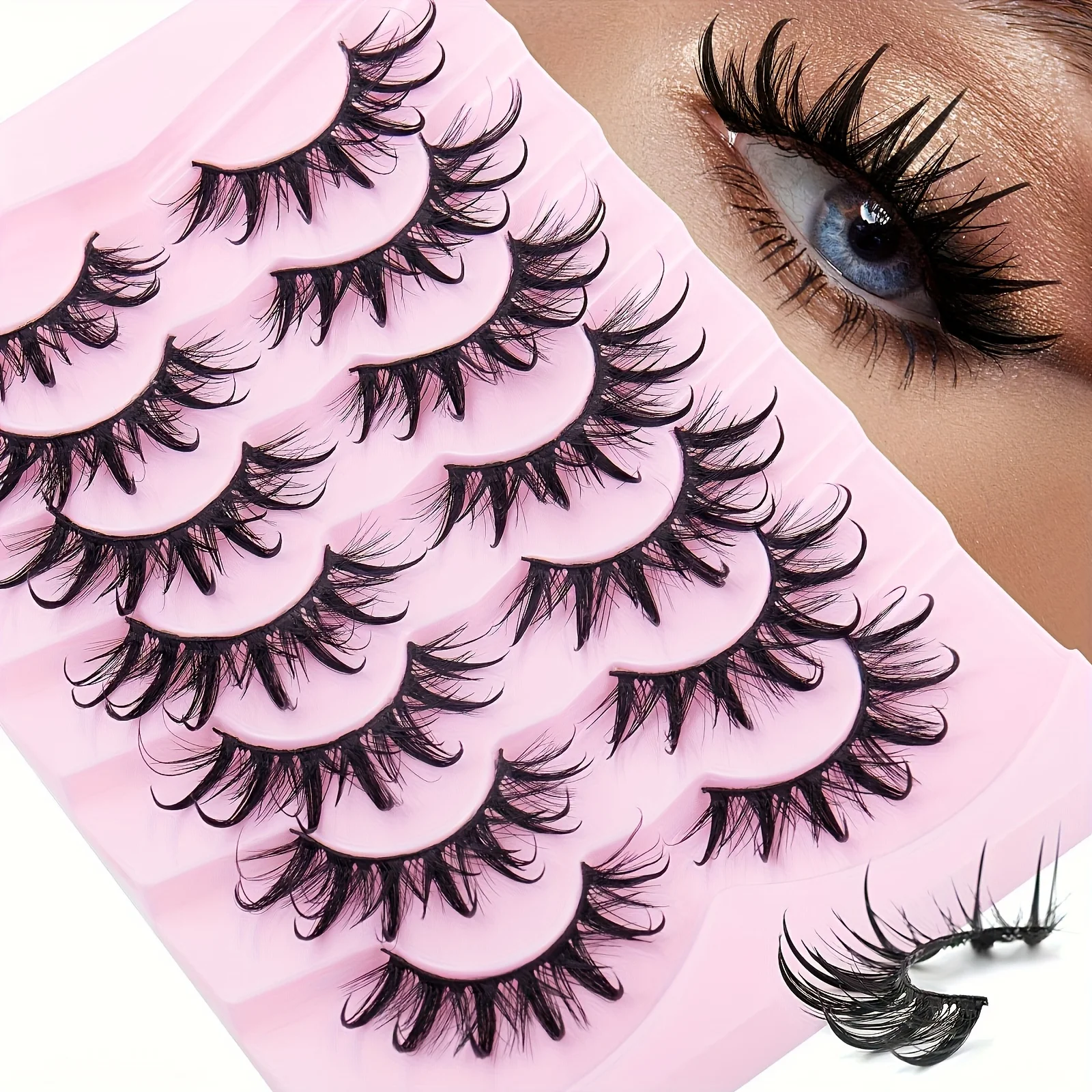 7 Paar feuchte falsche Wimpern, 3D-flauschige Wimpernverlängerung, Make-up, modisch, lang, dick, natürlich, kräuselnd, falsche Wimpern