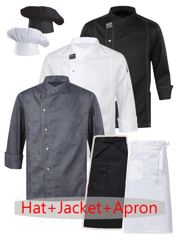 Chef Uniform 3-Suit Food service Kitchen Cooking Costume Restaurant Cook Jackets Bakery Cafe Waiter Waitress Working Clothes