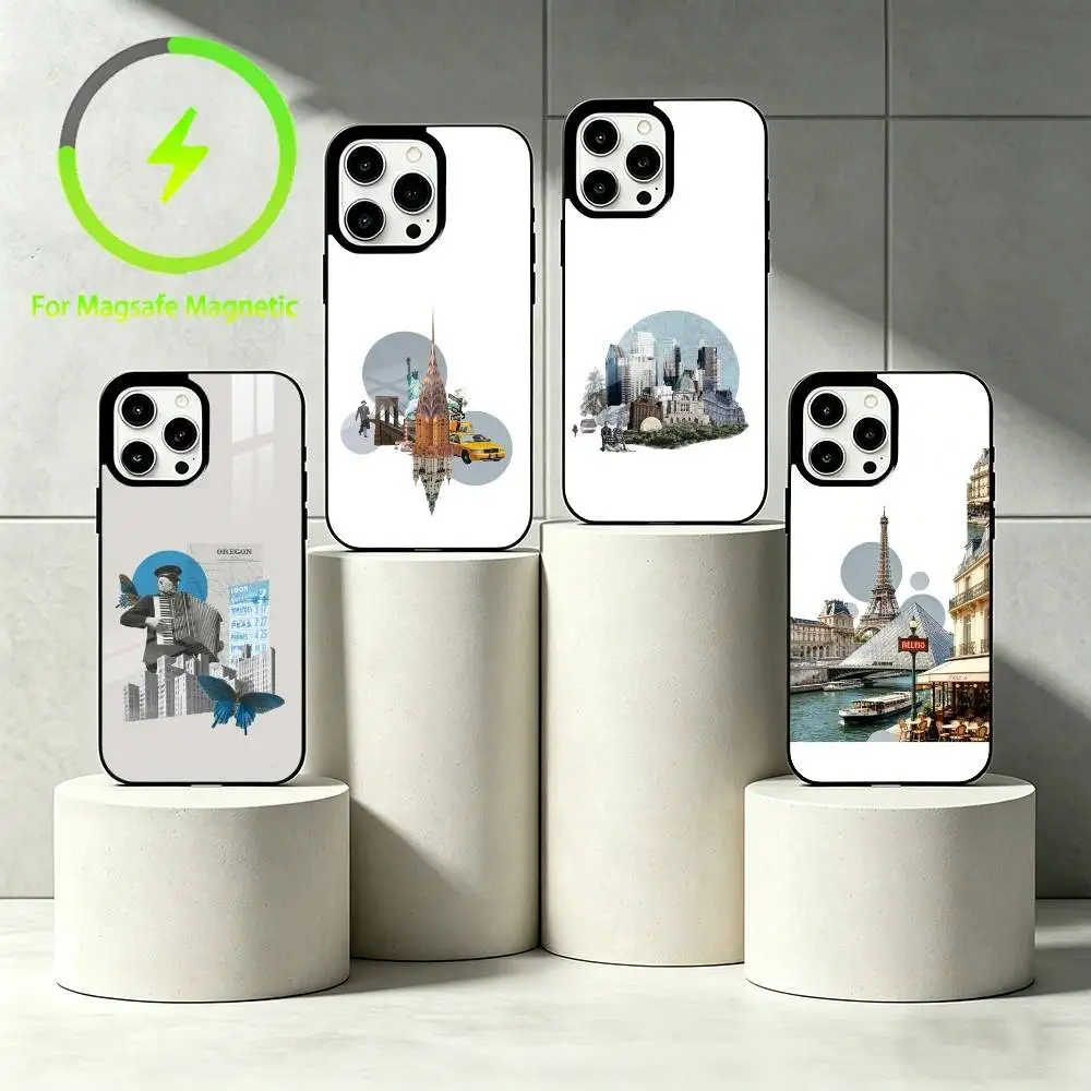 

Retro puzzle Phone Case For iPhone 17 16 15 14 13 12 Pro Max Plus for Mirror Wireless Magnetic Cover