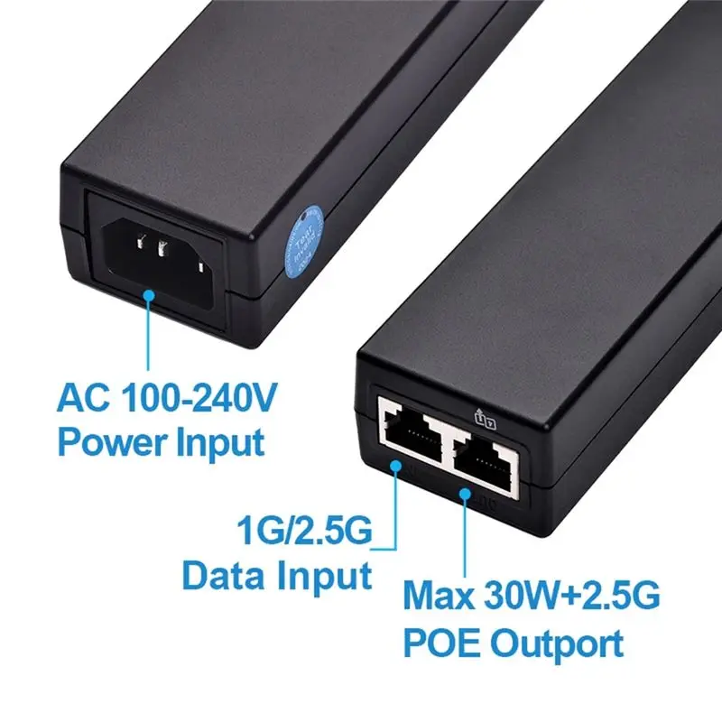 Ingenious-2.5Gigabit POE Injector 100/1000Mbps/1G/2.5G For IEEE802.3Af/At Active Power Supply For POE Device Output 54V EU PLUG
