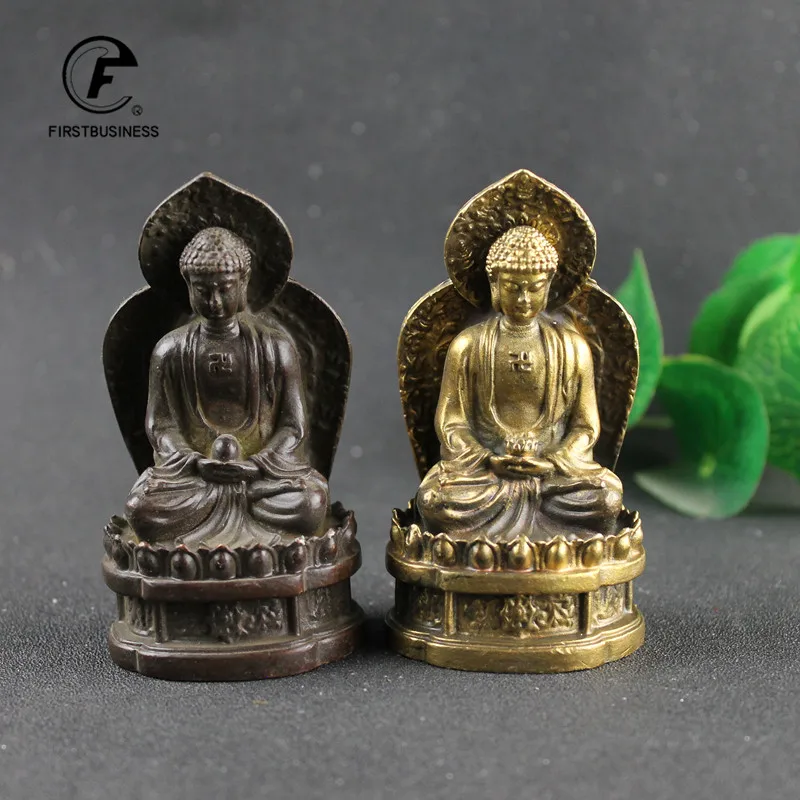 Retro Copper Tathagata Buddha Statue Home Decoration Brass Sculpture Retro Living Room Office Desk Ornament Miniatures Figurines