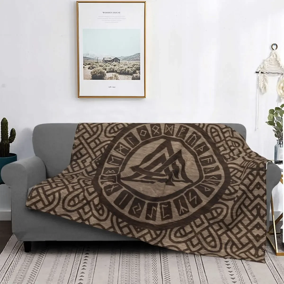 Valknut Symbol and Runes Theme Flannel Throw Blanket Soft Symbol of Courage Office Bedding Couch Sofa Decor Kids Adults Gifts