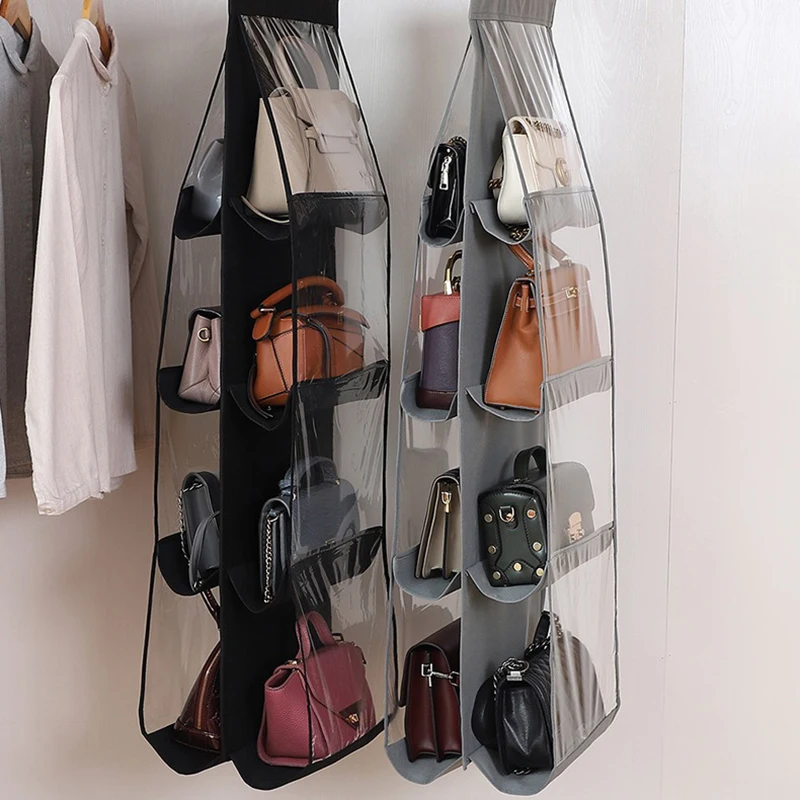 8 Pocket Foldable Hanging Bag 4 Layers Folding Shelf Bag Purse Handbag Organizer Door Sundry Pocket Hanger Storage Closet Hanger