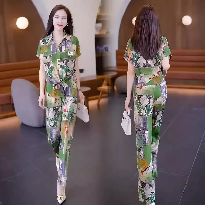 

Chiffon Shirt Wear Wide-Leg Pants Two-Piece Set Foreign Temperament Youthful-Looking High Sense Fashion Suit Women's Summer Clot