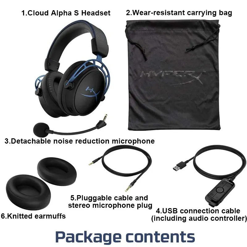 Original HyperX Cloud Alpha S PC Gaming Headset Blue Black with 7.1 Surround Sound and Microphone for PS4 Headphones