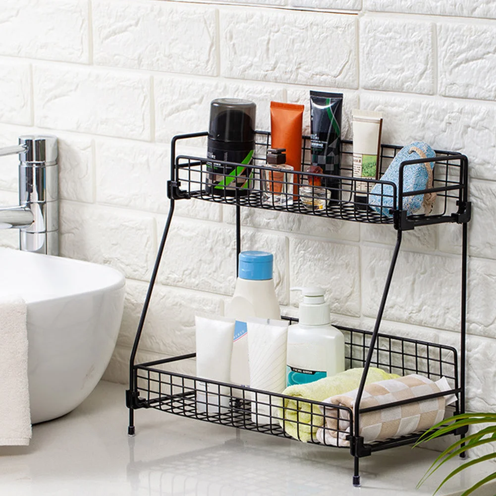 2 Tier Iron Wire Countertop Storage Shelf for Bathroom