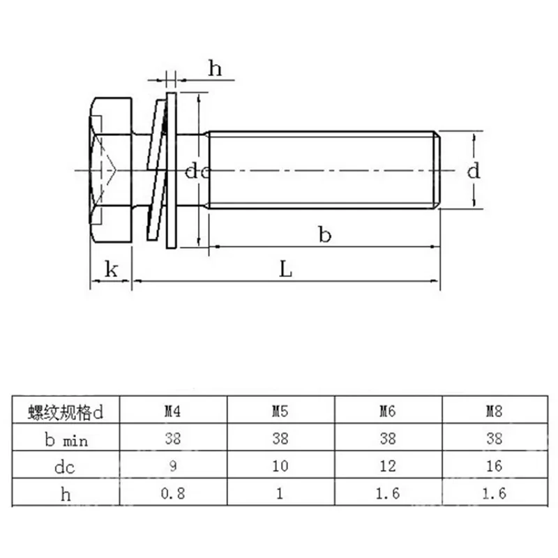 M5 - 0.8  5mm  Cross Recessed Hex Bolt Indentation,Lock Washer &Plain Washer Assemblies