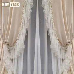Custom French Light Luxury Curtains for Living Room American Bedroom Romantic Retro European-style White Lace Curtains