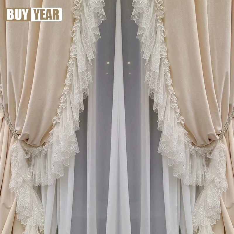 Custom French Light Luxury Curtains for Living Room American Bedroom Romantic Retro European-style White Lace Curtains