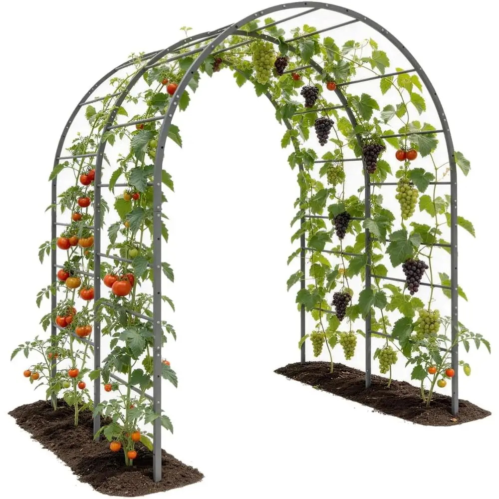 Garden Arch Trellis or Raised Garden Beds, Heavy-Duty Metal Archway, Bed-Mount or In-Ground Install, Deep-Insert Stability, Cucu