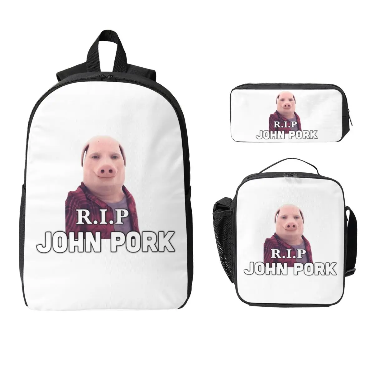 

RIP John Pork Backpack Student BookBag School Bag Computer Shoulder Bags 3ps Insulated Lunch Bag Pencil Case
