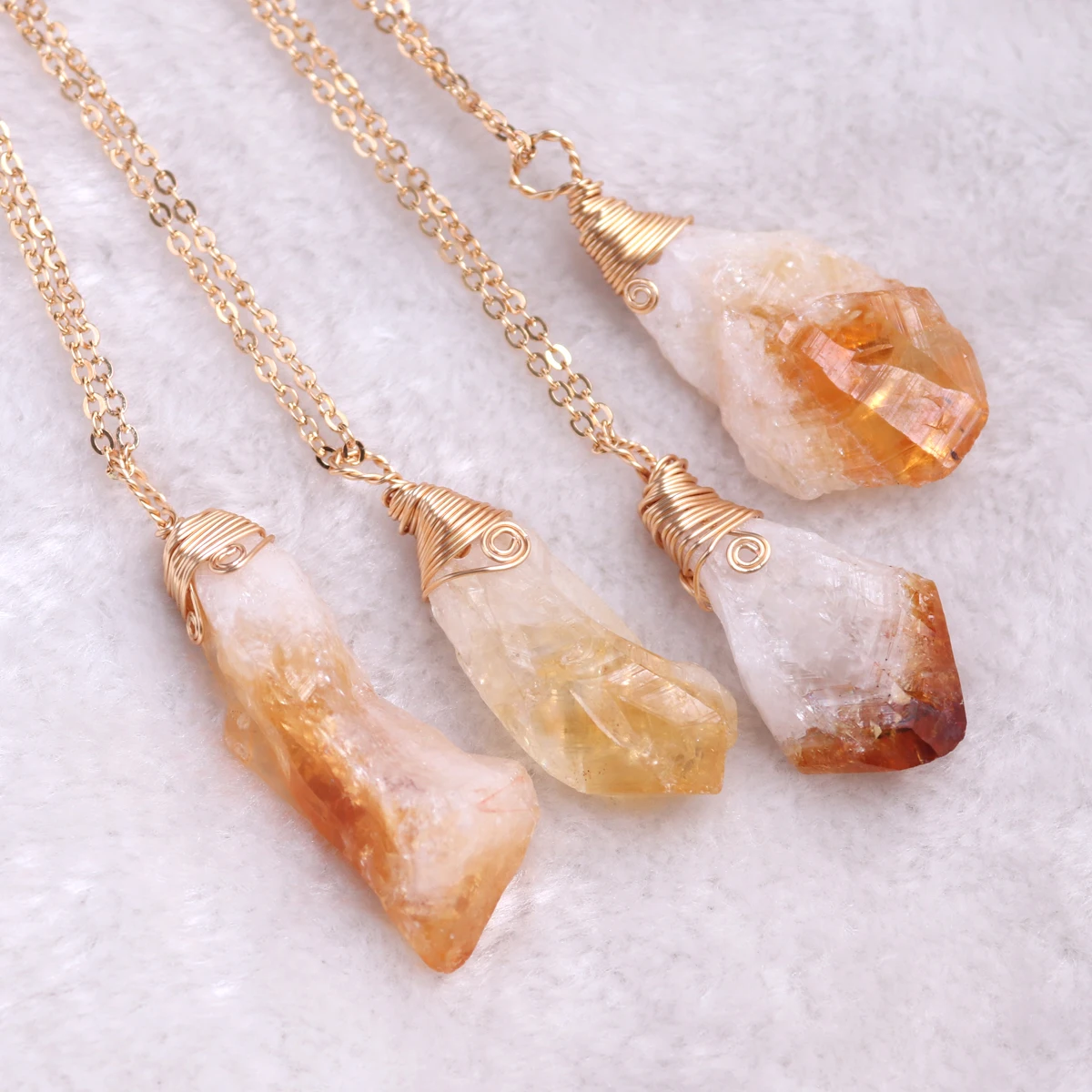 1PCS  2-4cm Irregular Shaped Wire Wrap Natural Raw Stone Citrine  Crystal Pendant Necklace Healing Energy Meditation Jewelry