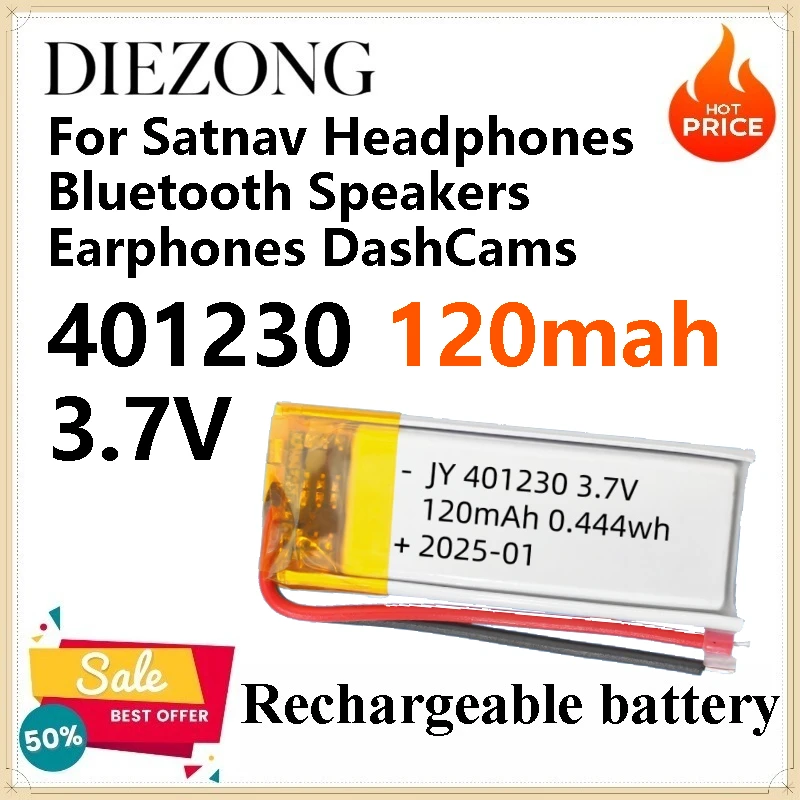10PCS 401230 3.7V 120mAh Rechargeable Li-Po Polymer Battery for Satnav Headphones Bluetooth Speakers Earphones DashCams