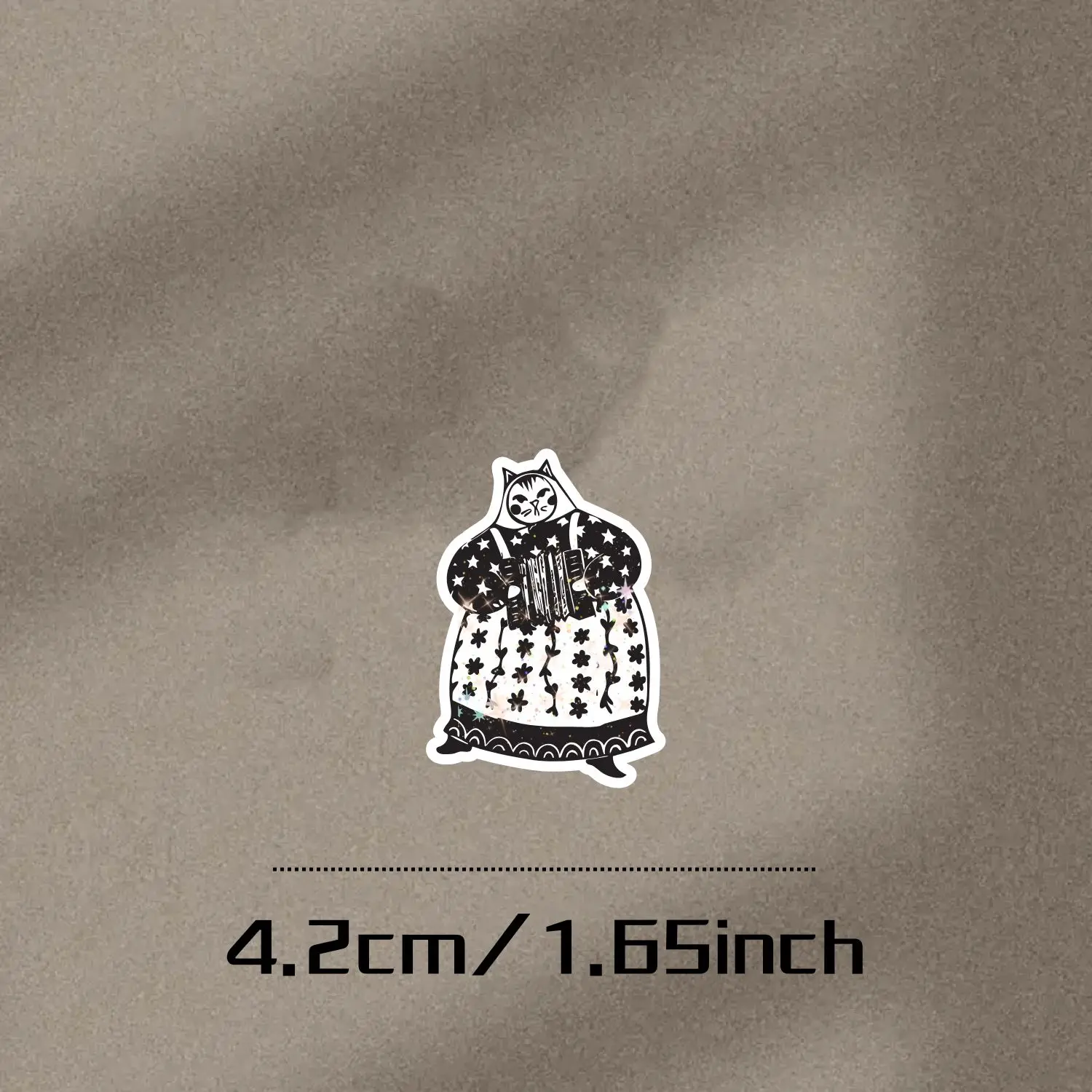 1PC Black White Folk Art Cat Accordion Holographic Vinyl Sticker, Waterproof Decal for Car Laptop Water Bottle Helmet
