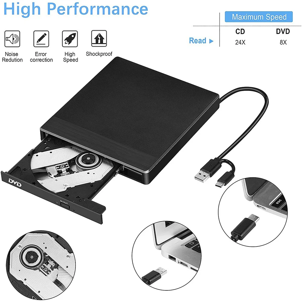 DVD Burner for Laptop, Unidade óptica, DVD Burner, Super Drive, USB, 3.0C-Type, CD externo, RW, Novo