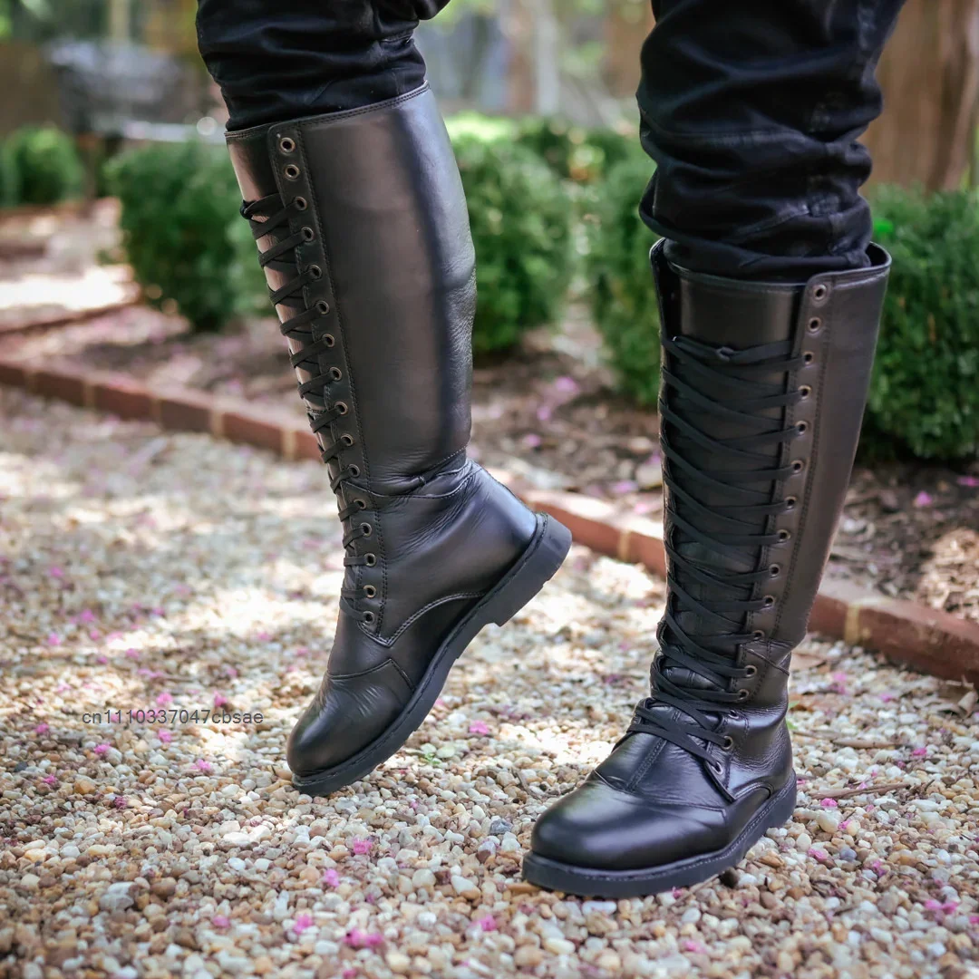 Adult Men Retro Medieval Knee High Boots Vintage Pirate Knight Warrior Cosplay Footwear Stage Performance Party Cosplay Shoes