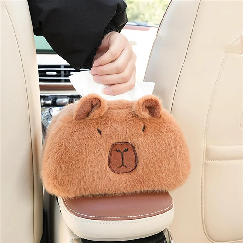 Plush Tissue Holder,Funny Capybara Tissue Box Cover,Durable Stuffed Animal Tissue Box, Plush Cute Cartoon Animal Car Bag-ABQU