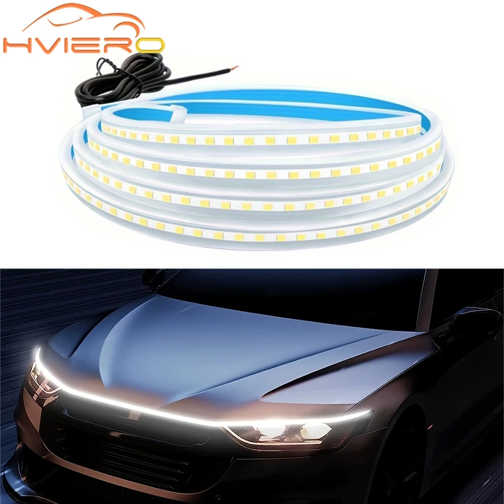 150cm LED Car Hood Decorative Lights Daytime Running Light Steady on Starting DRL Auto Engine Guide Decorative Ambient Lamp 12V