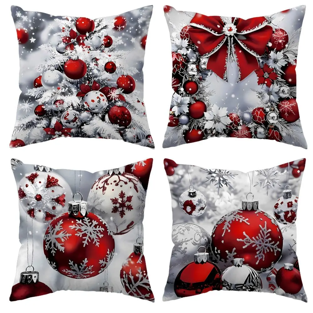 

Наволочки для рождественской елки, 4 шт., снежная елка с дизайном венок из красного банта, праздничный декор для декора дома и кухни